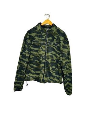 Bebe‎ Sport Polar Fleece Green Camo Long Sleeve Full Zip Jacket Women’s Size M